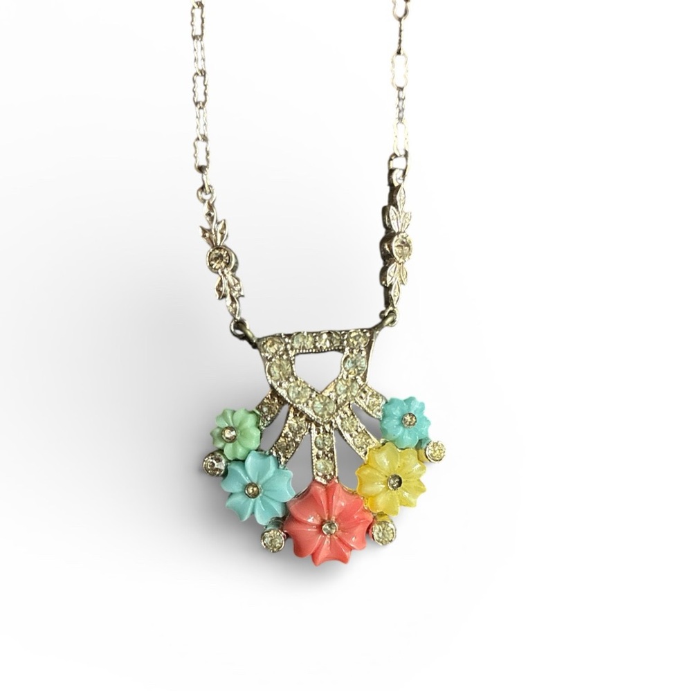 Vintage Unsigned Molded Fruit Salad Rhinestone Necklace